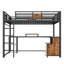 Lit mezzanine double avec bureau et rangement, structure de lit mezzanine en métal avec échelles, sans bruit, sans sommier, noir-538073834-538073835