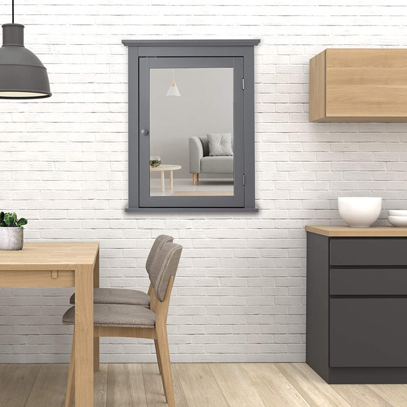 Jedinko 22'' W 27'' H Surface Framed Medicine Cabinet Mirror 1 Adjustable Shelf, Gray