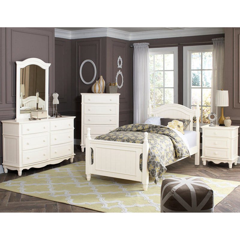 Lit simple classique blanc pour lit simple - meubles en bois avec tête de lit, rails et lattes de style traditionnel