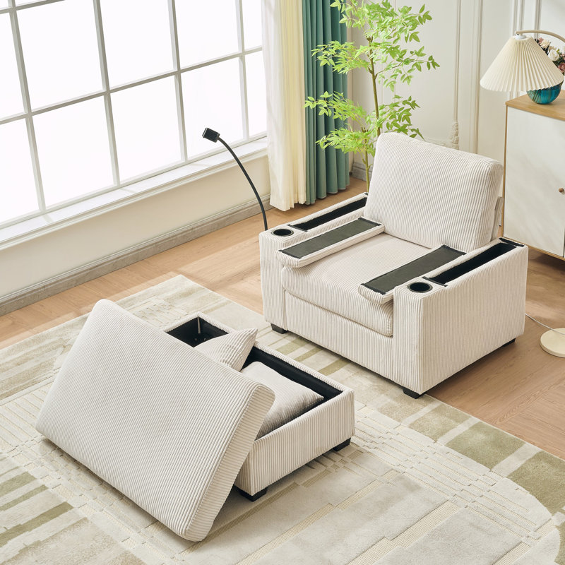 Chaise longue d'intérieur avec repose-pieds et rangement, Beige