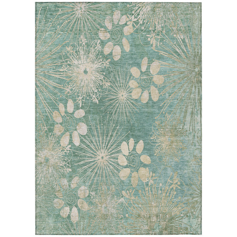 Machine Washable Indoor/Outdoor Kaczor ACN2225 Floral Rug, Rectangle 10' x 14'