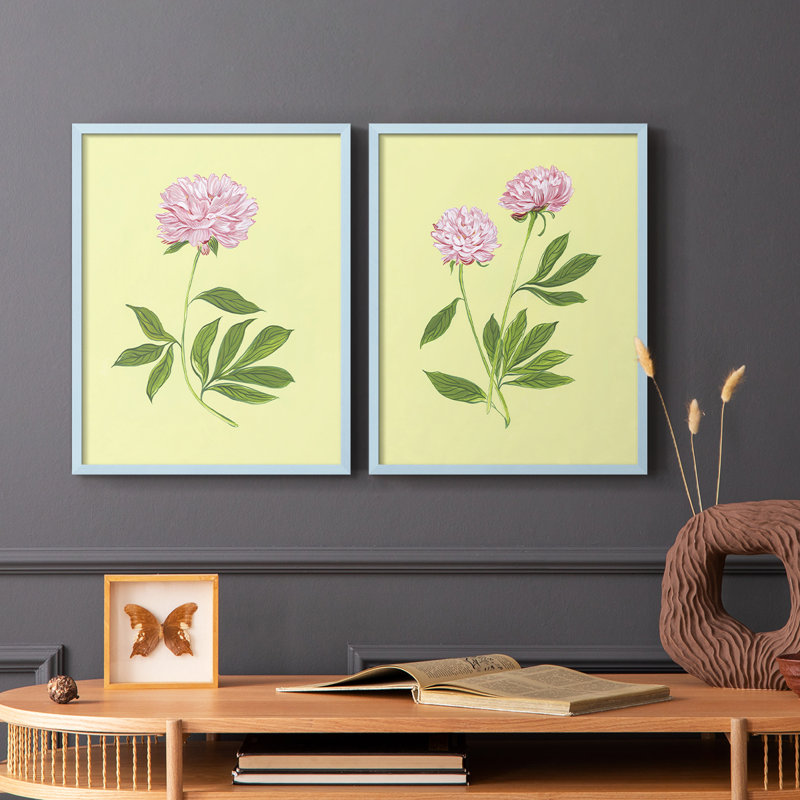 Pivoines en jaune I - reproduction encadrée de qualité supérieure - prête à être accrochée - aucun clou requis - aucun clou requis