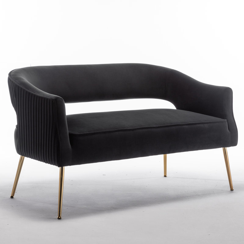 Deybi 51'' Velvet Recessed Arm Loveseat, Black Velvet