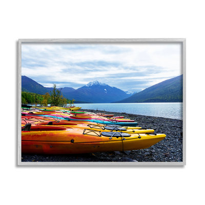 " Rowof Kayaks Mountain Peak Lake Landscape "