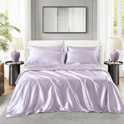Queen 6 Pcs Satin Luxury Sheet - Wrinkle , Soft On Skin And Hair, Reduces Frizz, Fitted For 16" Mattresses, , Comes With 1 Flat Sheet, 4 Pillowcases In Color Silky Feel, Hair Contains