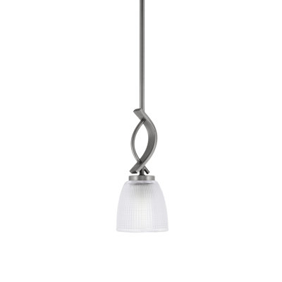 Unia Stem Hung Mini Pendant Shown In Graphite Finish With 5" Clear Ribbed Glass