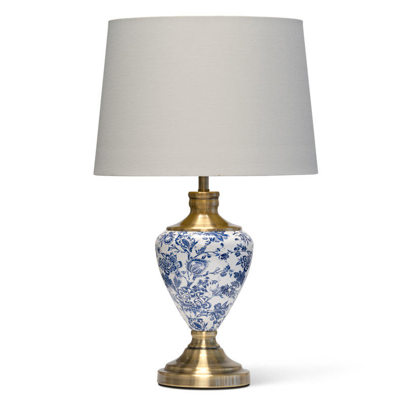 Wadhurst 57cm Toile de Jouy Vintage Style Metal Table Lamp, Gold/Blue