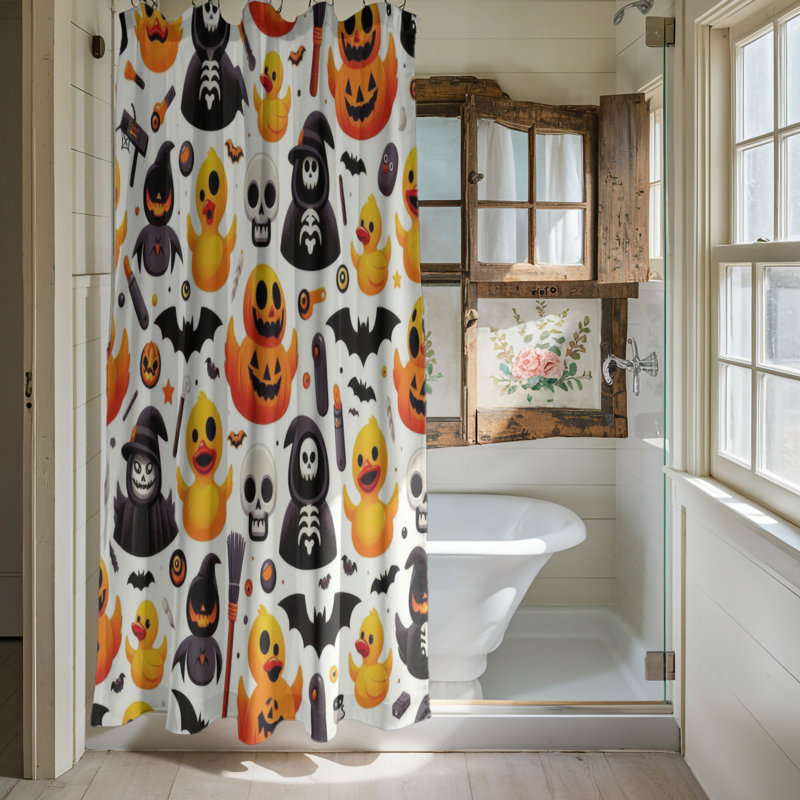 Rideau de douche 1 pièce Quacky Halloween, H 74 po x l 71 po