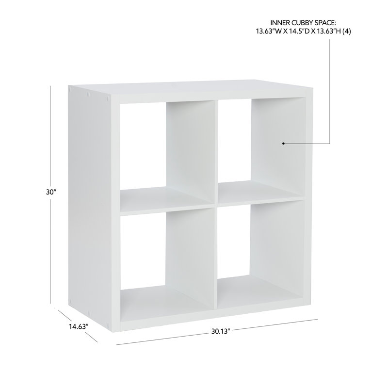 Hamlett 30"H x 30"W White Four Cube Wood Bookcase, White