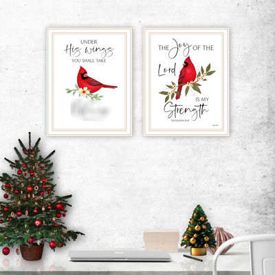 «Striking Red Cardinals», art mural blanc encadré pour la maison. Salon, chambre à coucher. 14 x 1 x 18 po, 5 lb Bois multicolore + papier. Créa la chambre édifiante. Fabriqué en