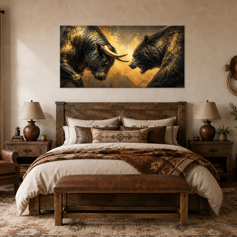 Impression d'art sur toile Bull & Bear, 16" H x 32" W