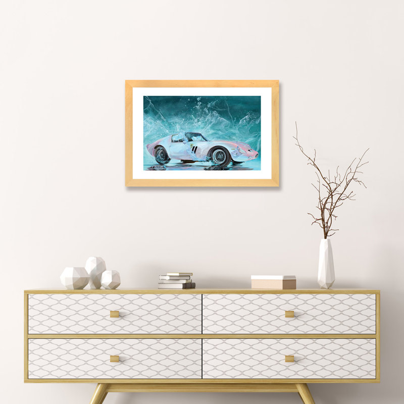 «Ferrari» par Marcello Petisci - reproduction d'art, H 16 po x l 24 po x P 1 po, Papier beaux-arts encadré bois naturel