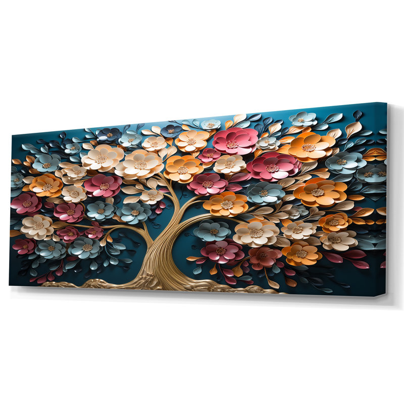 Orchidée dorée colorée, jardin de branches en V - impression sur toile d'arbre, Toile tendue, H 28 po x l 60 po x P 1,5 po