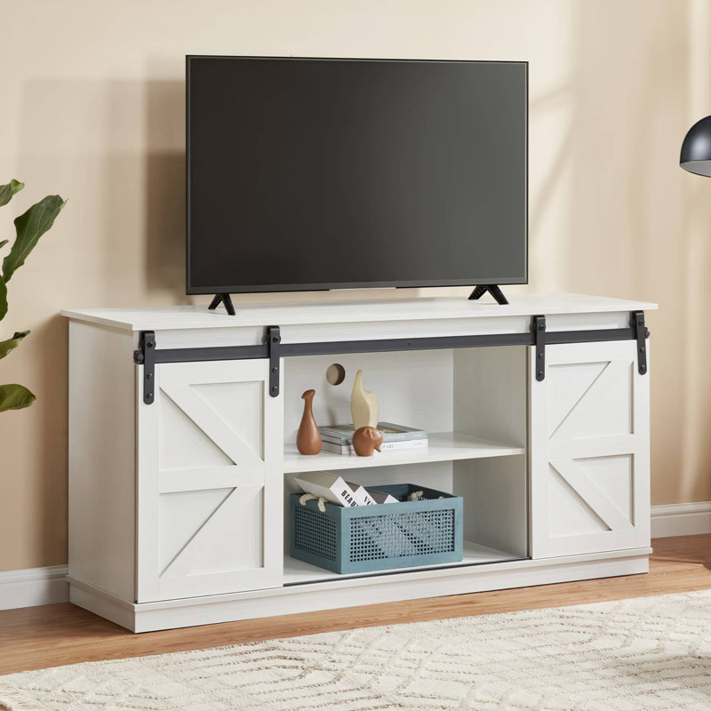 58" Farmhouse TV Stand and Entertainment Center, White