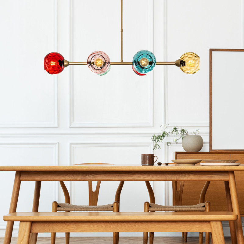 Elegant Multicolor & Gold Chandelier, Metal Body, 40.6 x 15.7 x 29.1 inches | 6 x E27 Sockets (Max 40W) | Stylish Lighting for Living Room, Dining Room & Entryway, IP20 Rated, Bulb Not Included