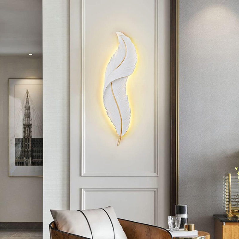 Lampe murale moderne en plumes à DEL, lumière murale décorative pour chambre à coucher, chevet, couloir, salon et mur de fond
