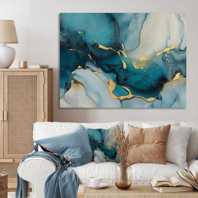 Impression sur toile encadrée turquoise or infusée IV - Fractales