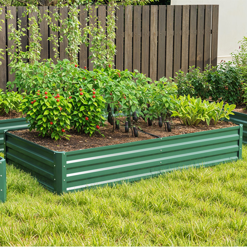 Lit de jardin surélevé pour l'extérieur en métal avec gants Seiter 6X3x1.5ft, vert, Vert, H 18 po x l 72 po x P 36 po
