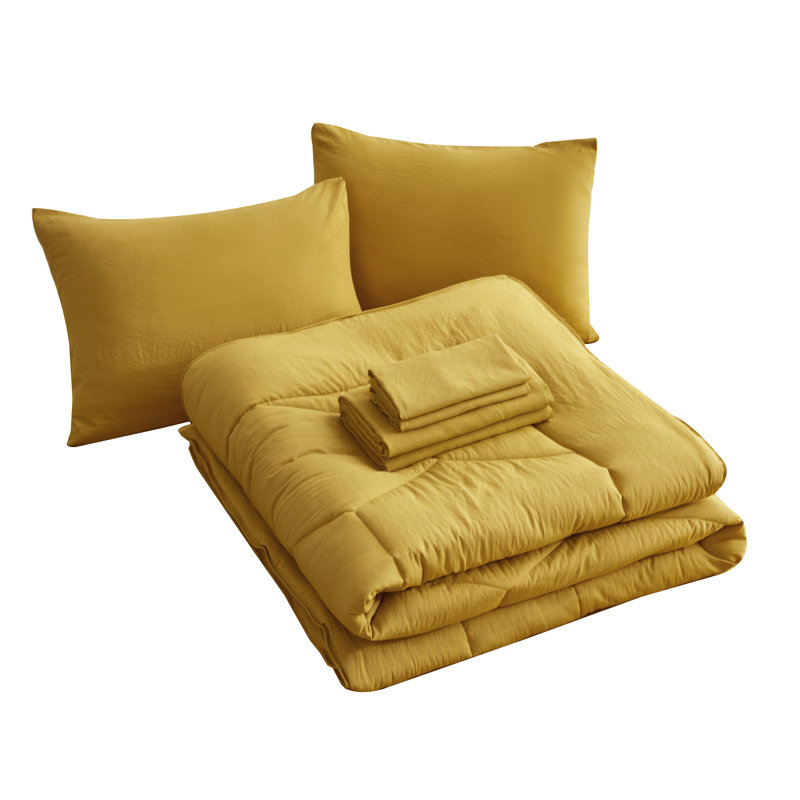 Oversized Queen Mustard Yellow Microfiber Bed in a Bag Set