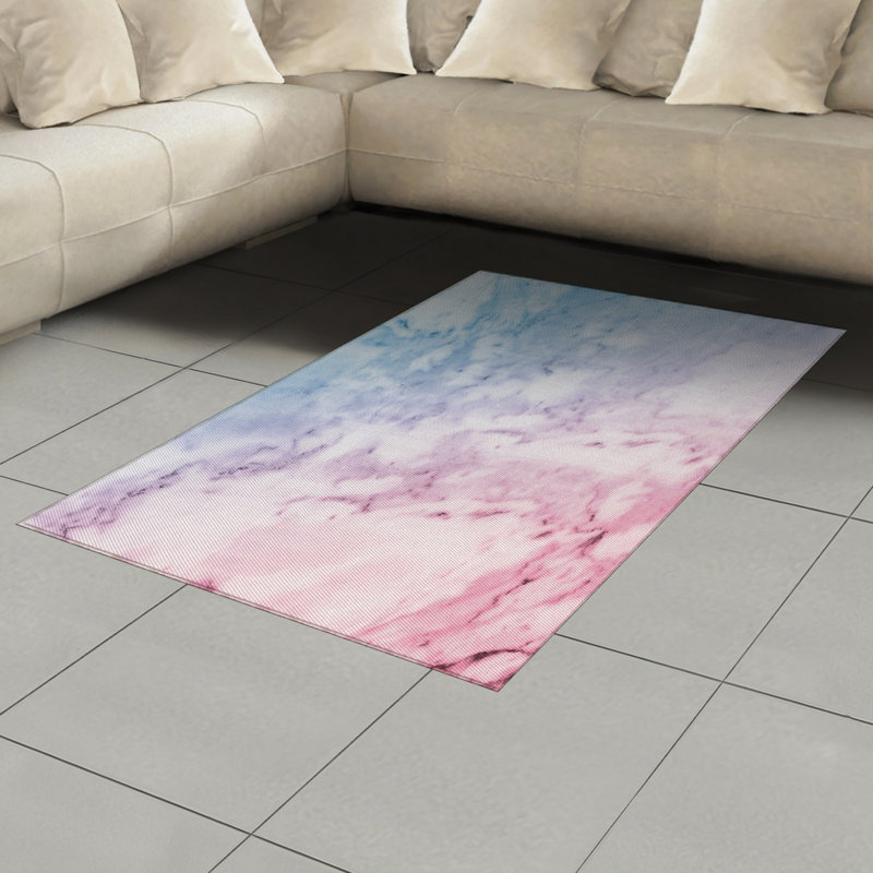 Tapis décoratif à longues fibres en polyester à haute densité de marbre, Rectangle— 4 pi x 5 pi 8 po