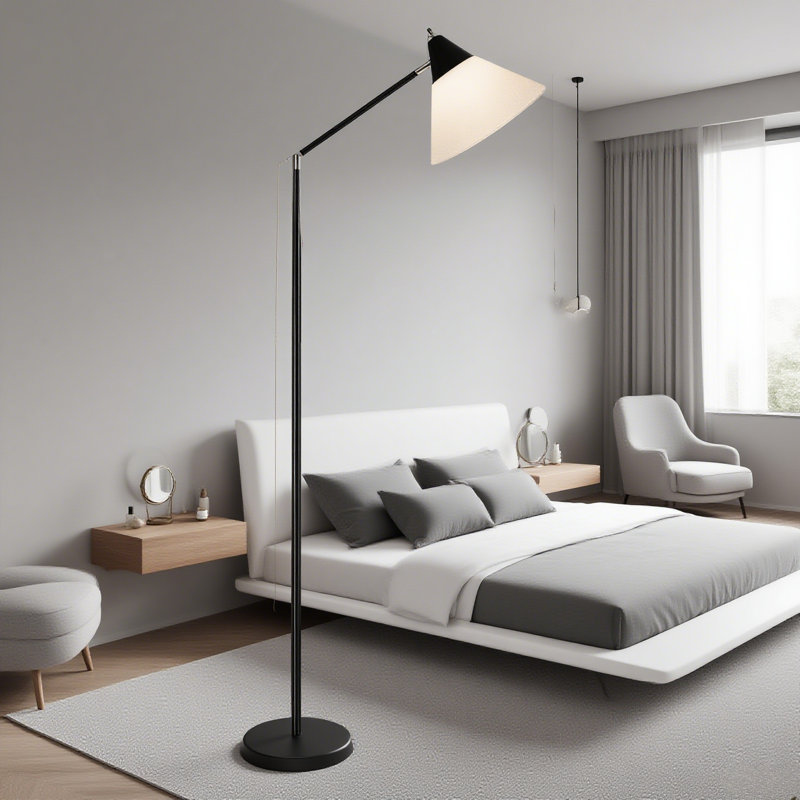 Floor Lamps For Living Room With Adjustable Arm, 74" Tall Lamp For Living Room Corner, Standing Lamp With White Plastic Shade, Bulb Not Included(black)
