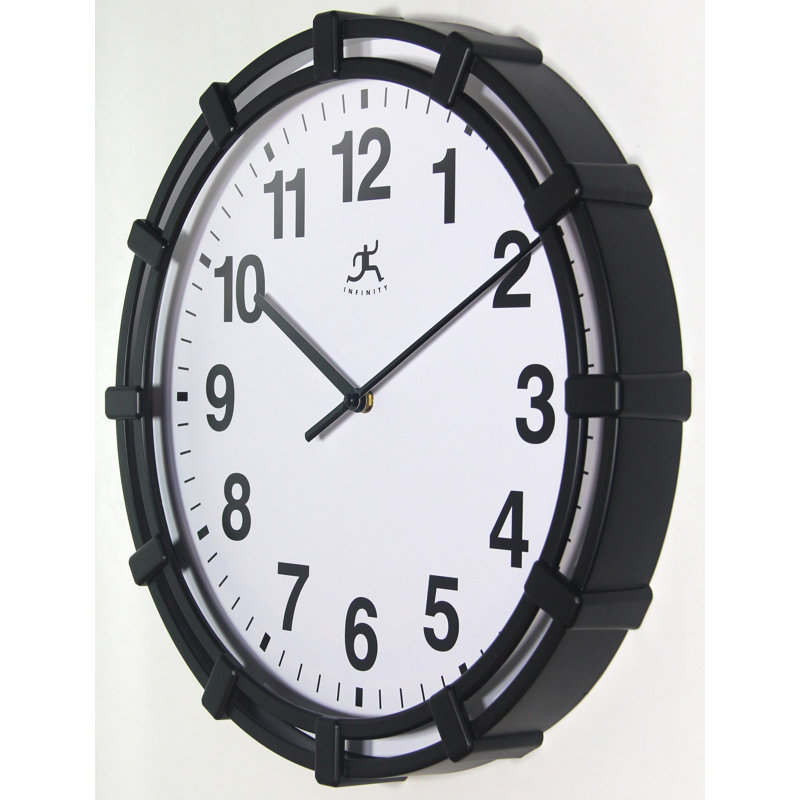 Horloge murale ronde en plastique 16 pouces, Noir