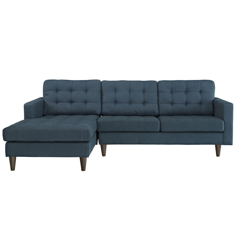 Empress Azure Fabric Tufted Sectional Sofa with Solid Wood Legs