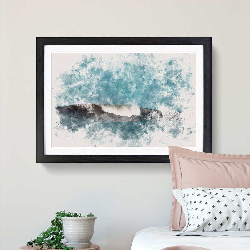 Wave Curl Watercolour - Framed Print, 33cm H x 45cm W x 2cm D, Black