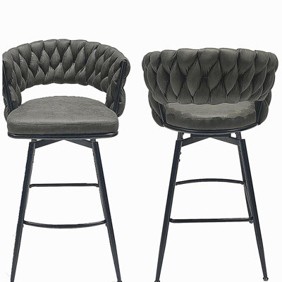 2-piece barstool set, non-adjustable kitchen island chair, 360-degree rotating barstool with backrest and footrest