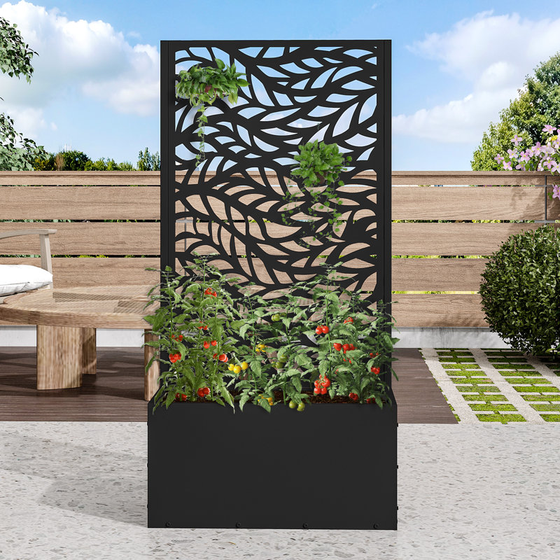 Outdoor Metal Rectangular Individual Planter Box with Trellis for Climbing Plants, 47" H x 24" W x 11" D
