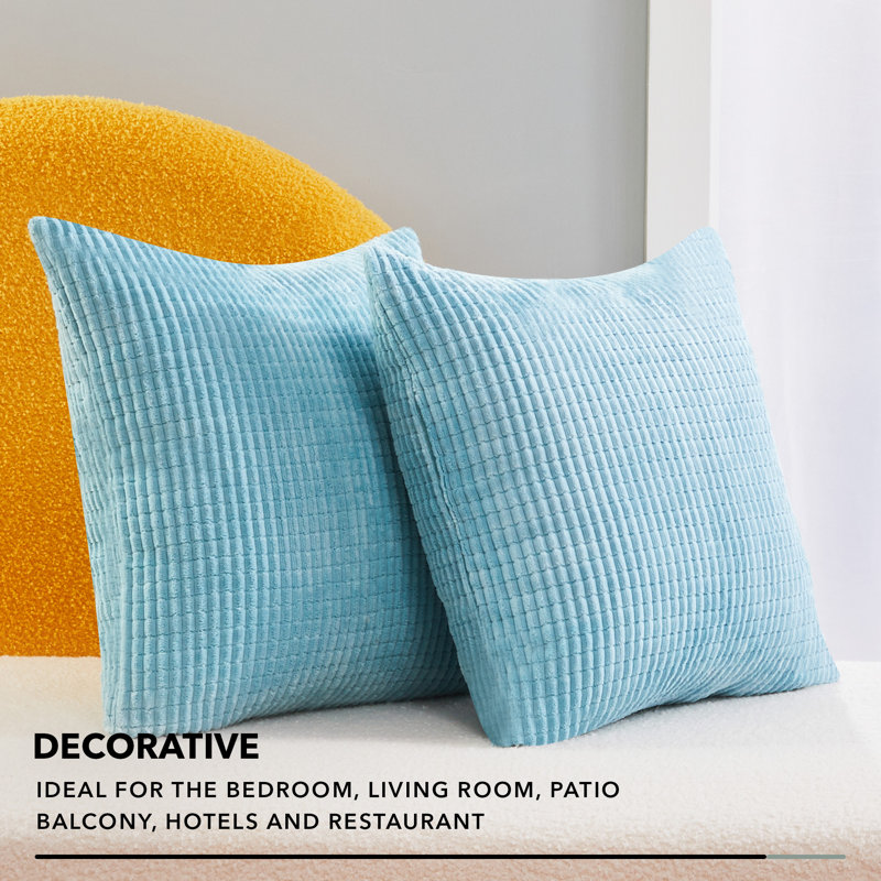 Deconov Ribbed Corduroy Square Throw Pillow Covers (Set of 2), 24" x 24", Blue