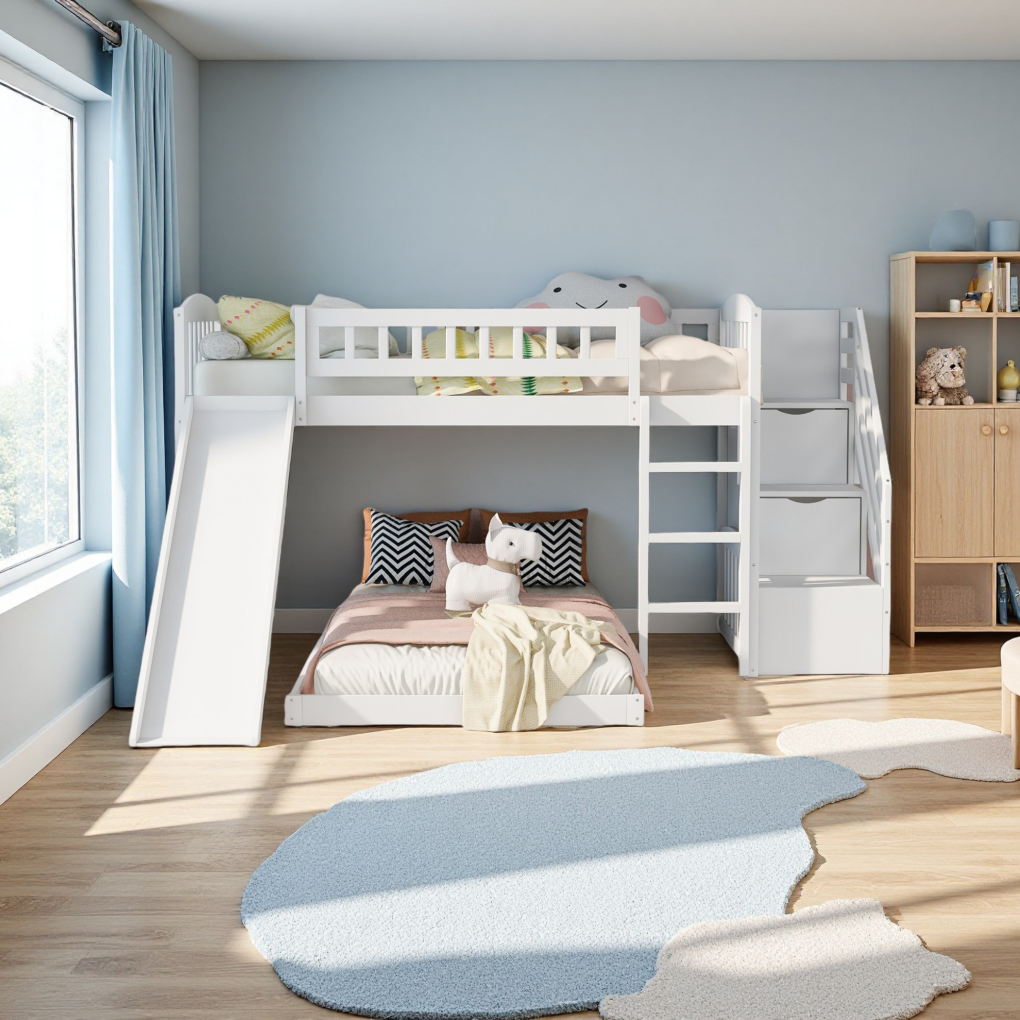 Harriet Bee Stairway Twin Over Twin Bunk Bed With Two Drawers And Slide ...