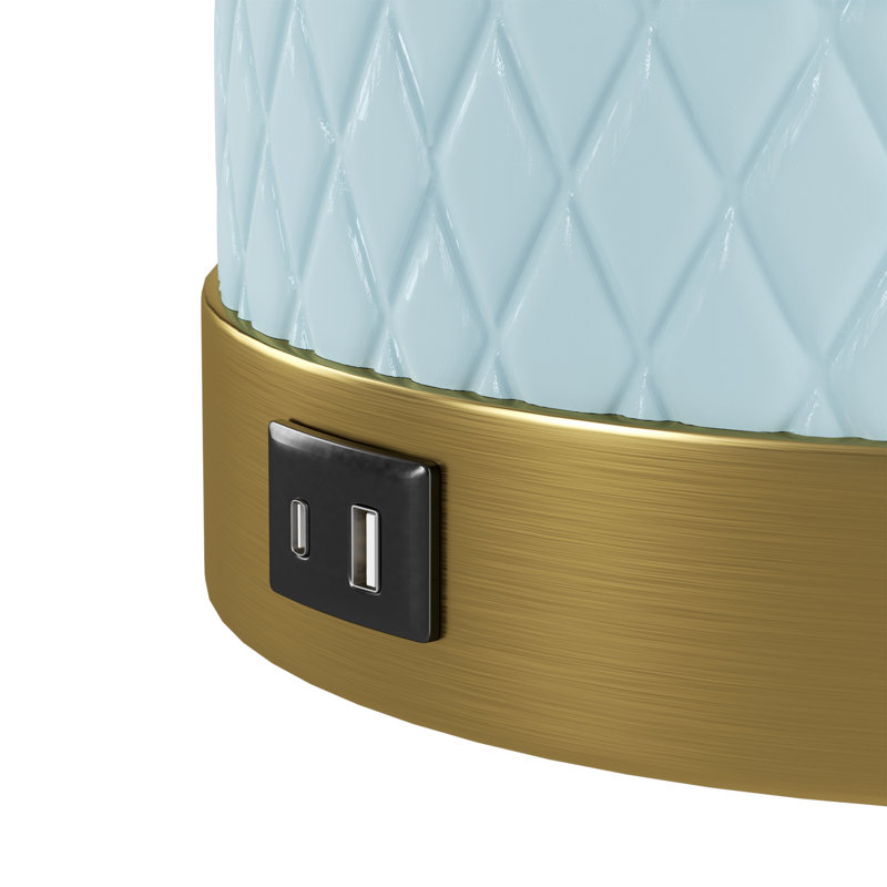 Lampe de table en céramique et en métal 22 "H avec ports USB, Bleu