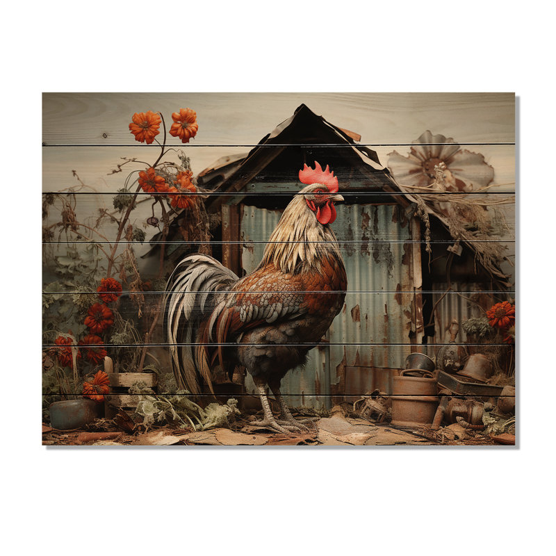 «Canita Roaster Barnyard Serenade I», reproduction sur bois naturel, H 24 po x l 32 po x P 0,78 po