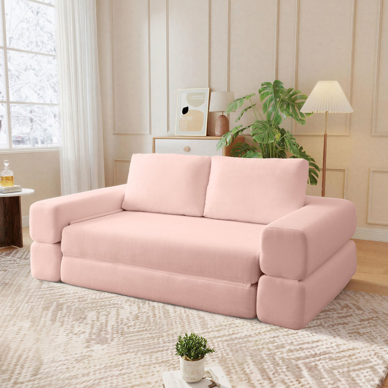 Canapé-lit pliable 81 po, divan-lit convertible 3-en-1, Rose