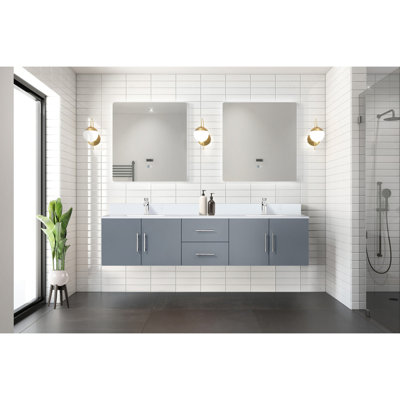 Meuble-lavabo double D 22 po, plateau en marbre de culture, ensemble de robinet et miroirs à DEL de 30 po