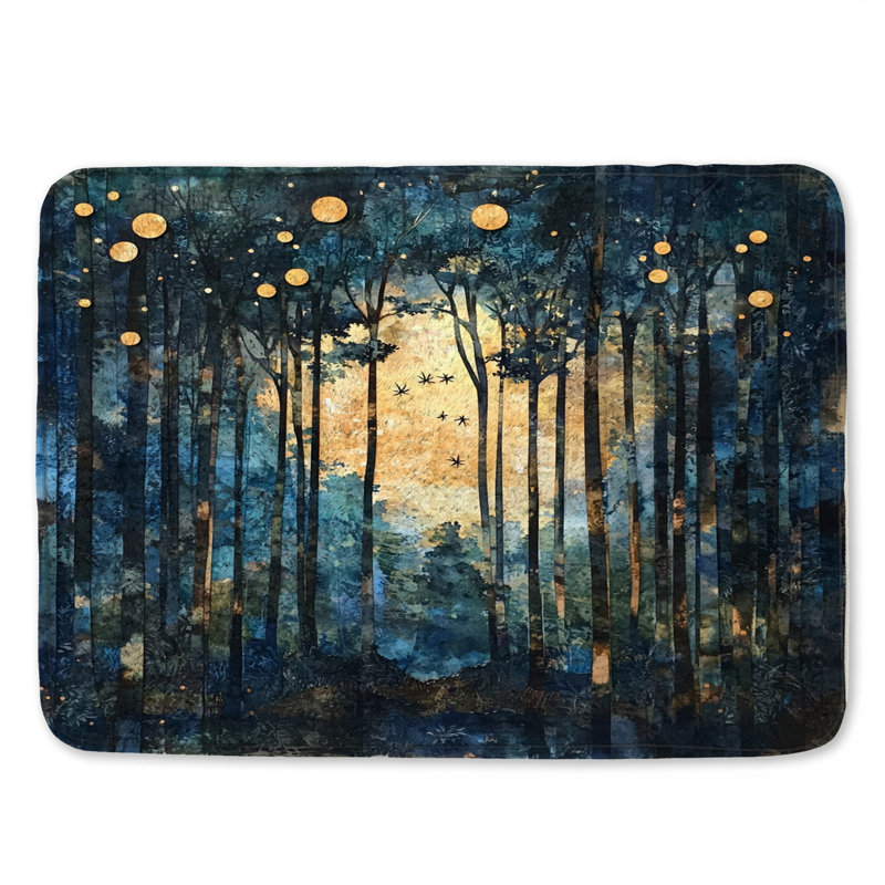 Abstract Forest Moonlight Bath Mat, 34in W x 21in L