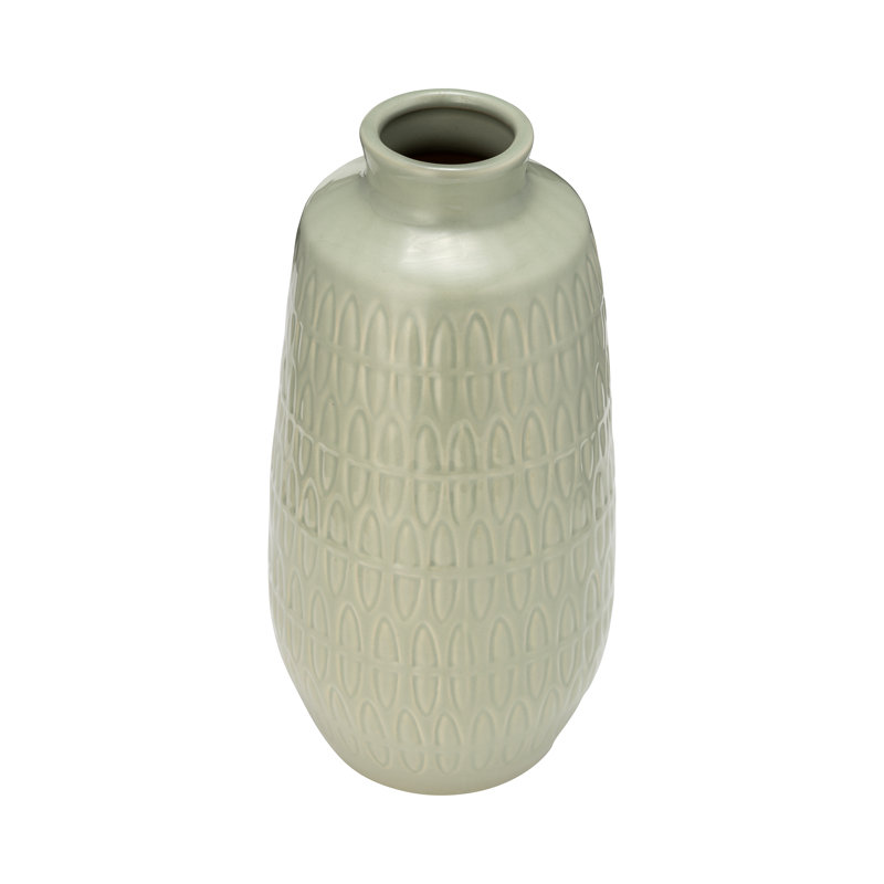 Estancia Modern Ceramic and Stoneware Vase with Sculpted Embossed Detailing and Sleek Silhouette for Contemporary Decorative Style