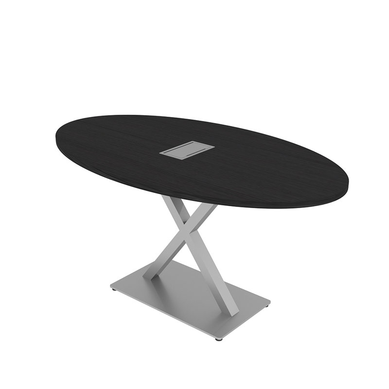 Oval Conference Room Table with x Base and Power Unit, Black Cypress, 60" L x 36" W