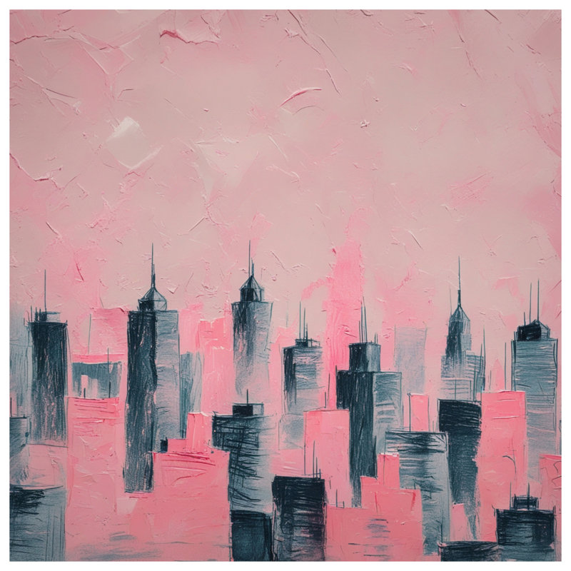 Toile rose avec croquis de paysage urbain, 24 po x 36 po