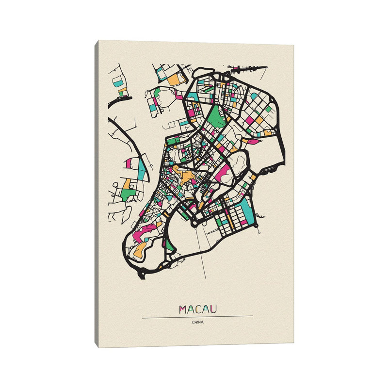 Macau, China Map by Ayse Deniz Akerman - Wrapped Canvas Print, 20.32 cm H x 30.48 cm W