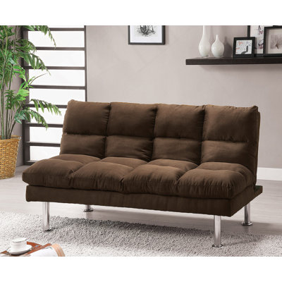 Contemporary Microfiber Futon Sofa with Chrome Legs, Converts to Bed for Versatile and Stylish Living Spaces