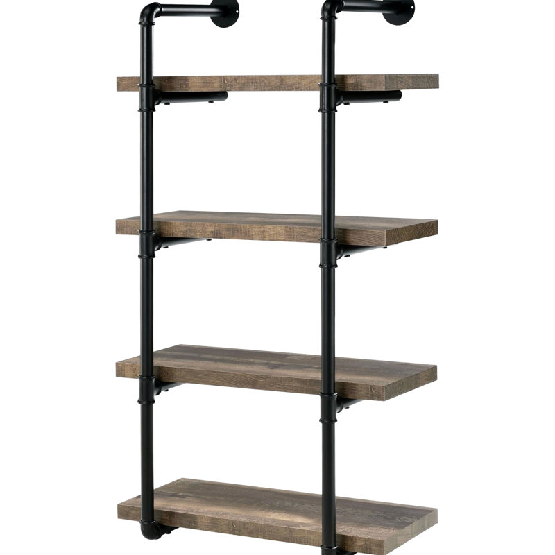 4 Wall Shelf In Black And Rustic Brown For Office Decorative Purposes Office, Convenient Storage, Black/Brown