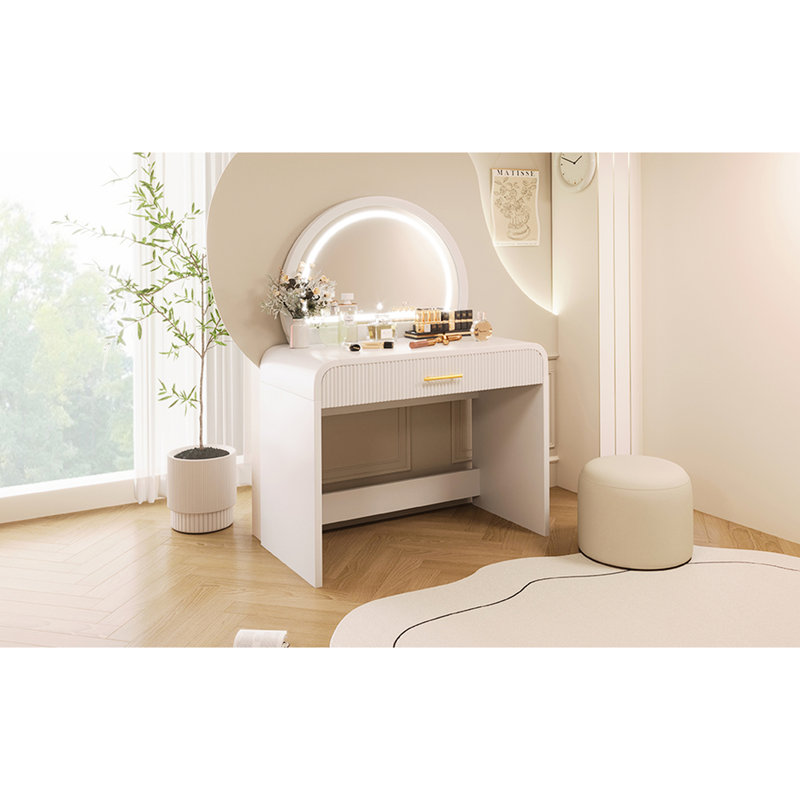 39" Makeup Vanity Table In White For Bedroom. Equipped With Touch Screen Lighted Mirror & Drawer. Curved Edges And Style. Ample Storage Options. Convenient. 20 Installation