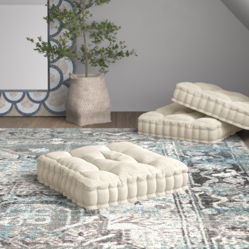 Ivory Chenille Tufted Square Floor Cushion