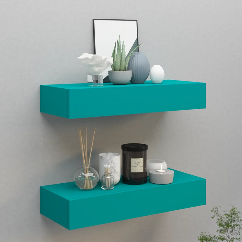 Azarie 2 Piece Floating Shelf, Oak And White, 10cm H x 60cm W x 23.5cm D