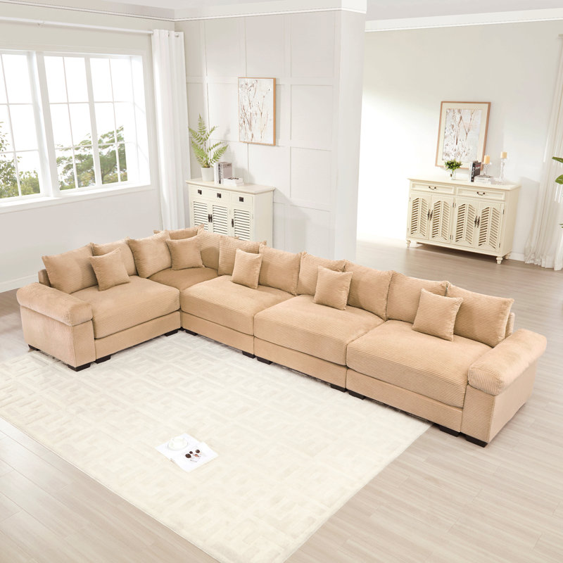Canapé modulaire surdimensionné en L 154,6 po, Velours côtelé chameau