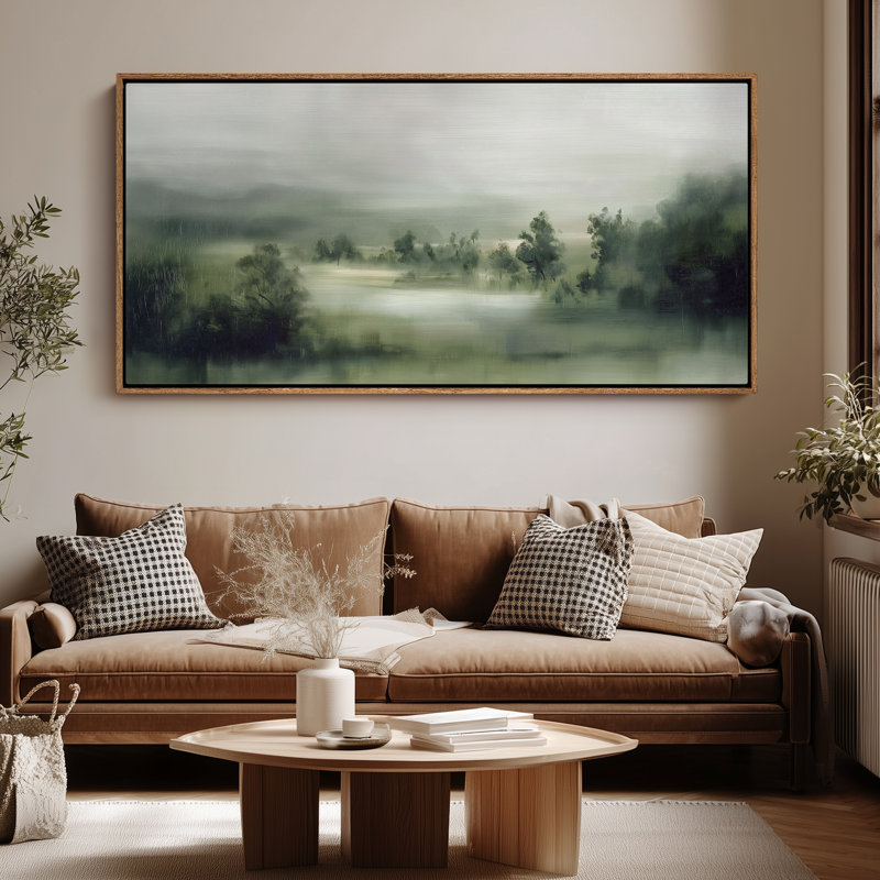 «Extra Large Tranquil River Valley, Soft Green Landscape», reproduction d'art mural, H 30 po x l 60 po, Naturel