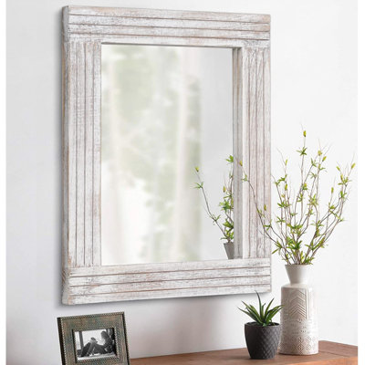 Mirrors for Wall Rustic Wooden Frame Rectangle Mirror Vintage Hanging Mirror for Bedroom Bathroom Living Room Farmhouse Wall Decor White Small 16" x 12 "