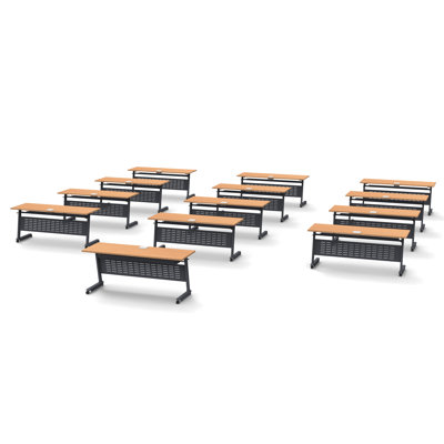Tables Training Meeting Seminar Classroom 13Pc Beech Folding Industrial Caster Z-Base. Tables Connect.  Modesty Panel, Shelf, Power+Usb Outlet. Fold+Nest For Storage (Seating Not Included).